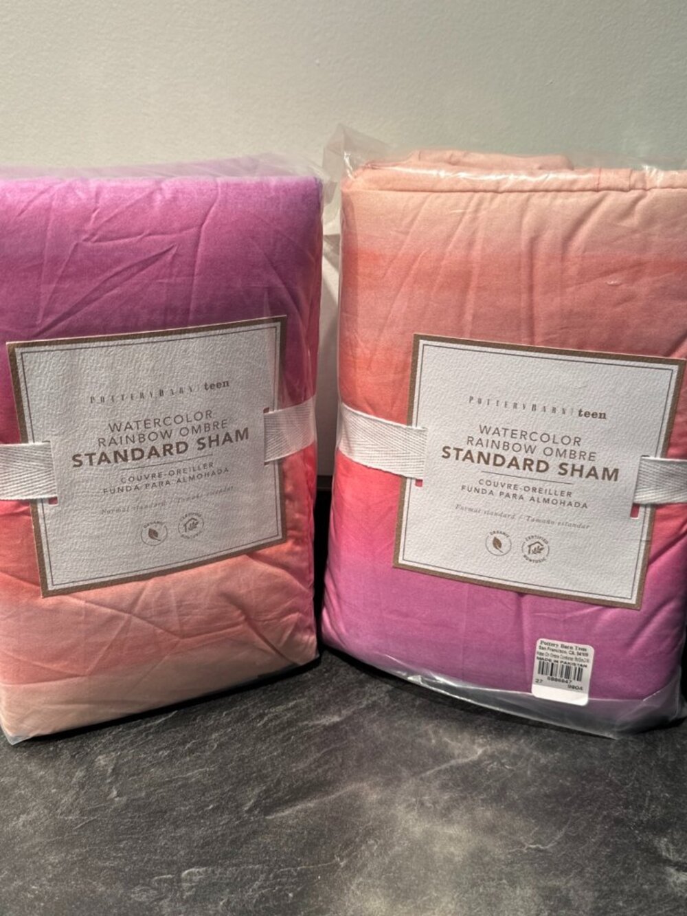 Pottery Barn Teen Watercolor Rainbow Ombre Standard Sham Cotton NEW-Lot Of 2